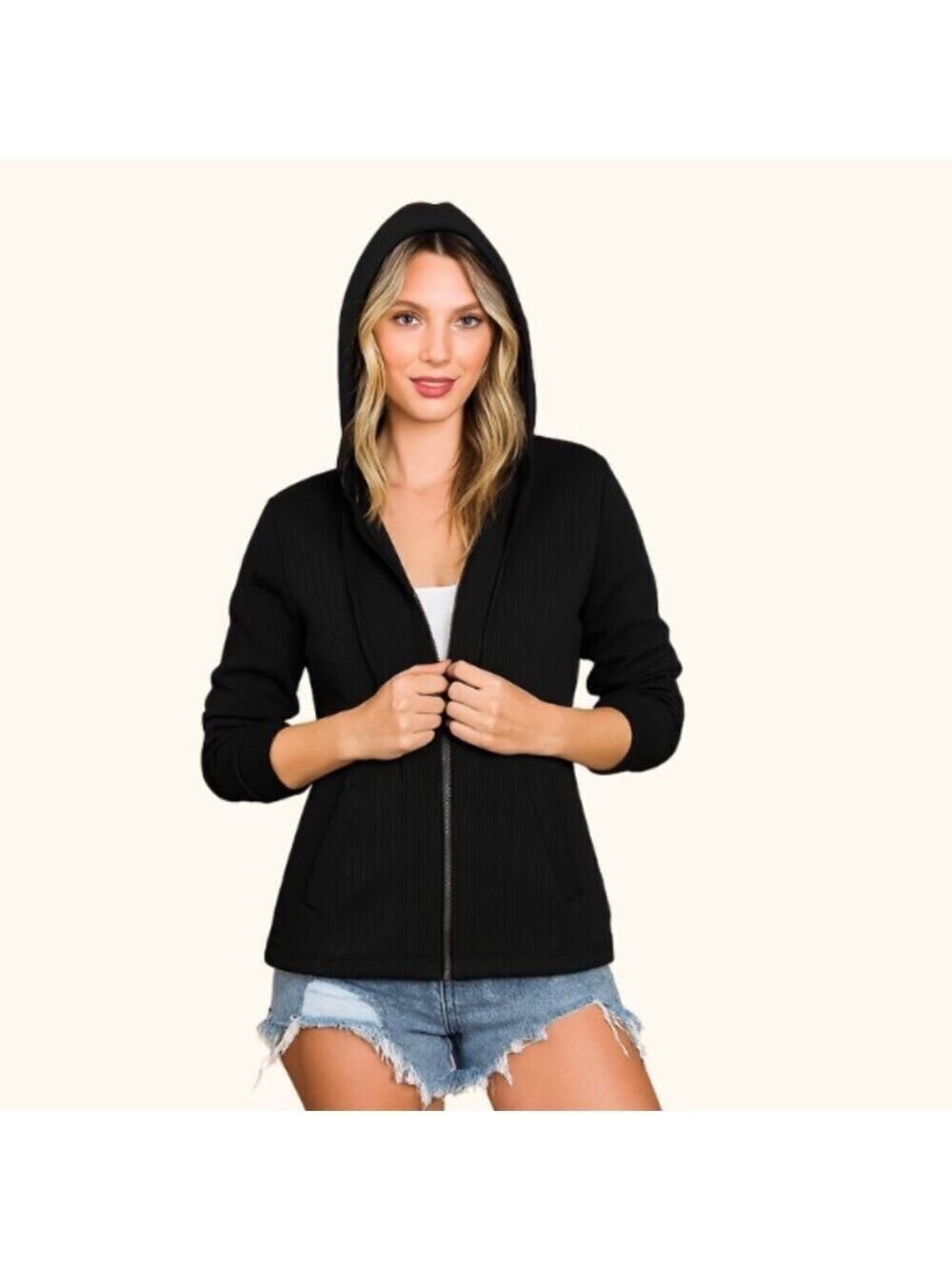 Womens Plus | Ribbed Hooded Lightweight Jacket | BB215N